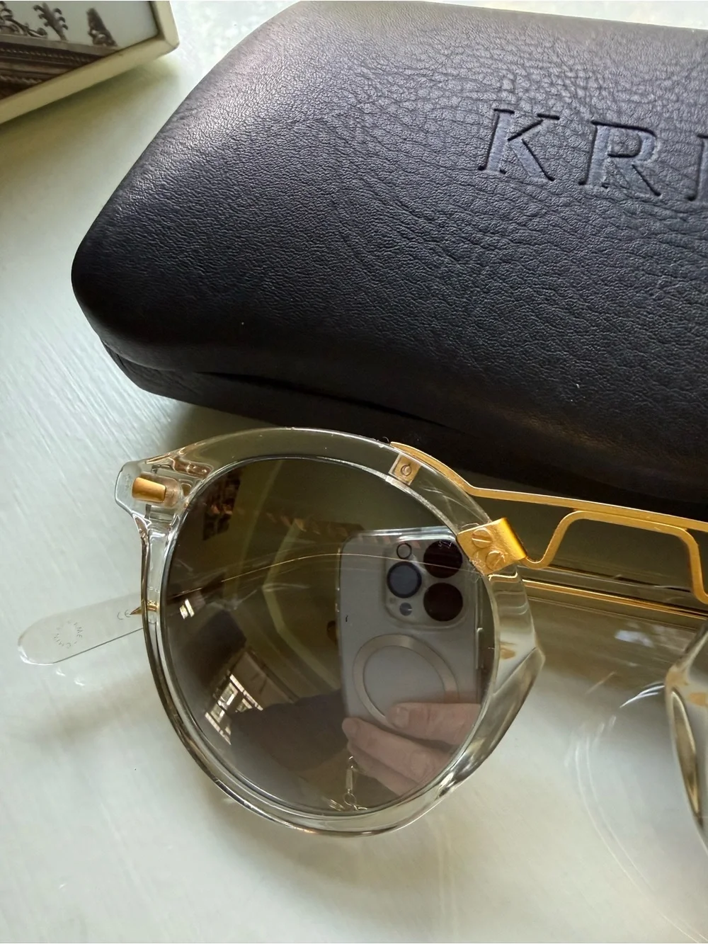 Krewe St Louis Clear frame Grey mirrored lenses sunglasses